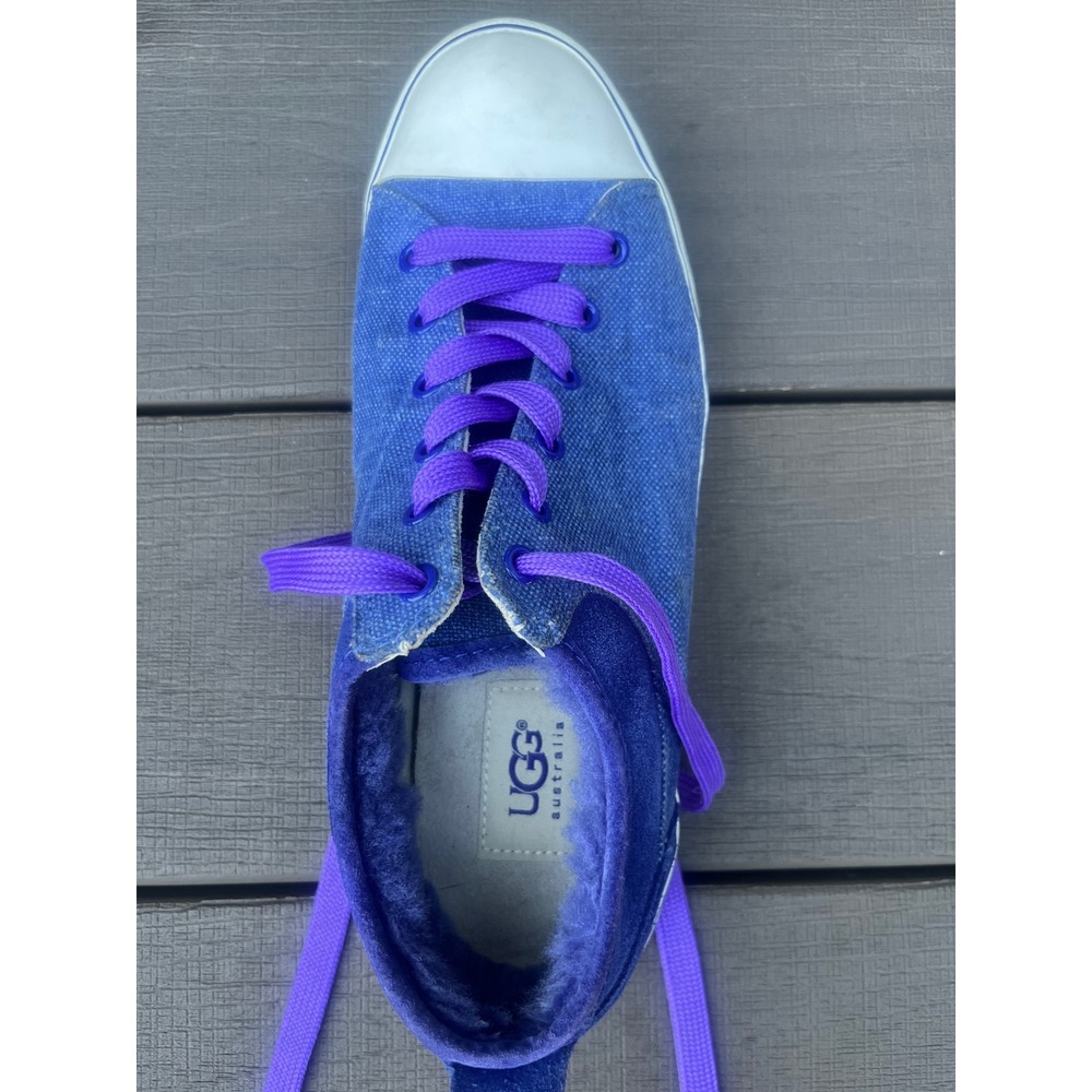 UGG Australia Blue Canvas Purple Lace Shearling Lined Low Top Sneakers